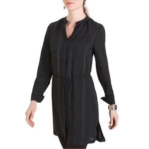 Chicos Black Plaid Semi Sheer Jacquard Tie Belted Womens Size 12/14 Tunic NEW
